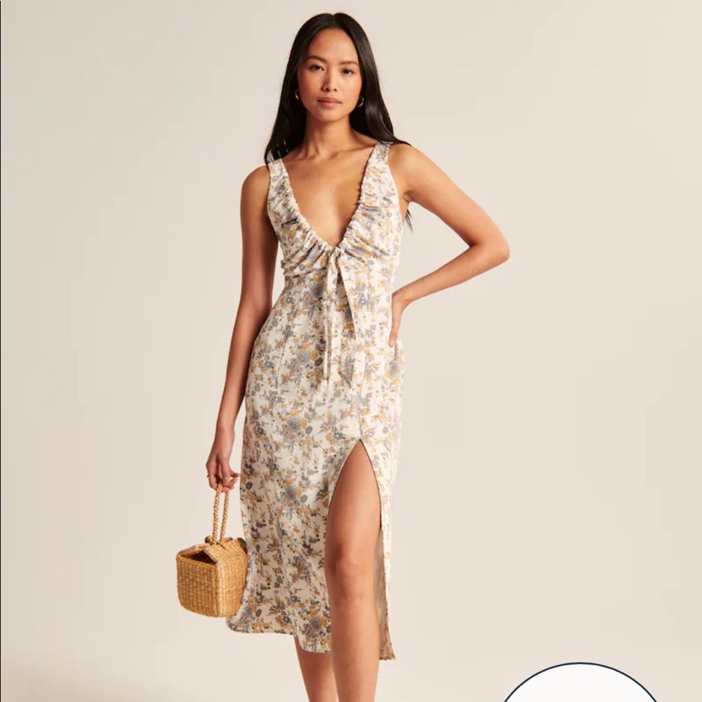Abercrombie & Fitch Cinched Neck Slip Midi Dress